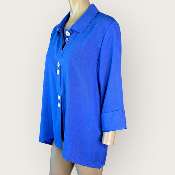 Fridaze Vintage 100% Linen 3/4 Sleeves Button Up Top Shirt Blouse Womens XL Blue - Picture 2 of 12